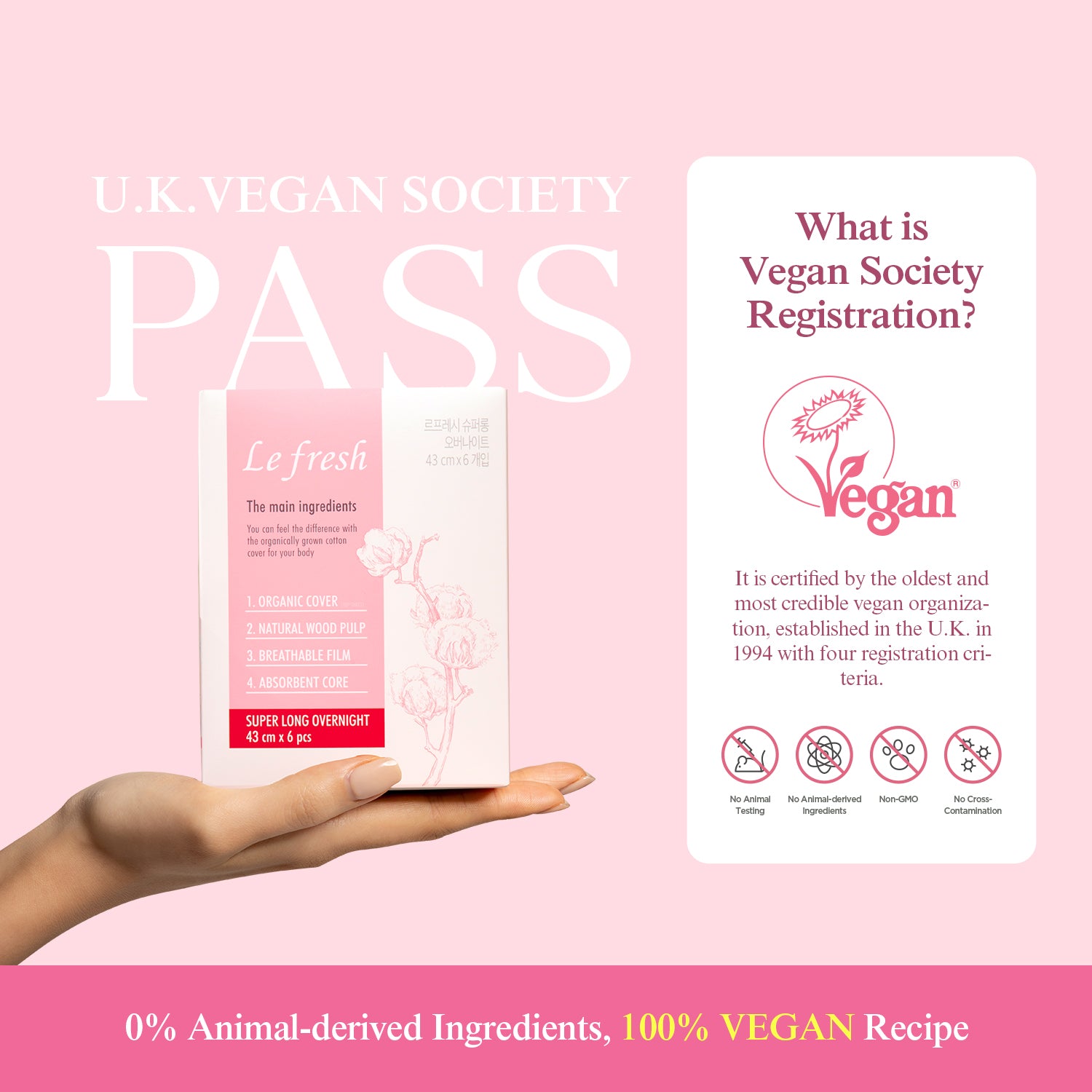 Lefresh Organic Cover Maxi Pads with Wings | Super Long Overnight, 24 Count | Heavy Absorbency - Unscented - Vegan - Chlorine Free - Ultra Thin Pads for Women