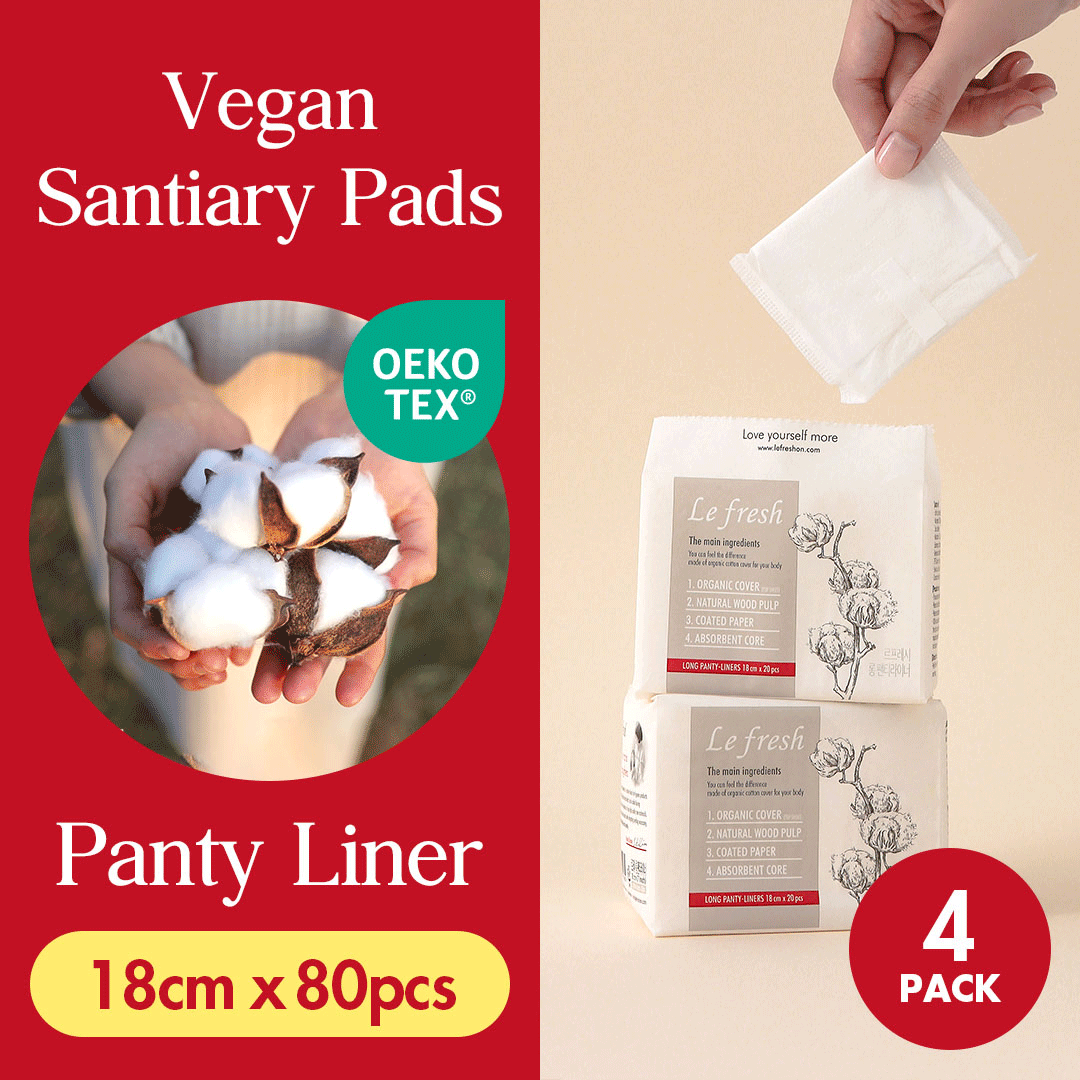 Lefresh Organic Cotton Cover Panty Liners | Long, 80 Count | Unscented - Vegan - Chlorine Free - Daily Feminine Pads - Light Absorbency