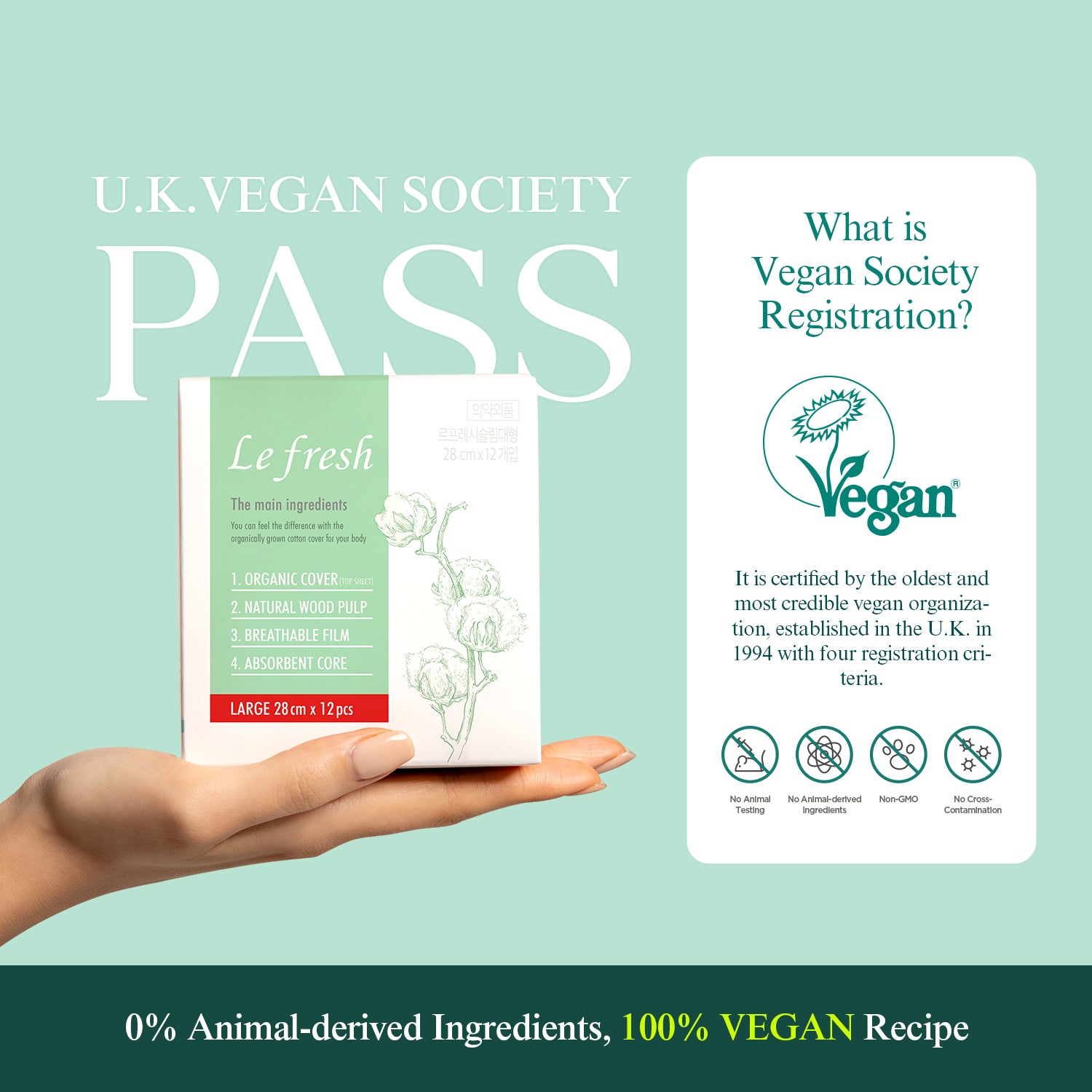 Lefresh Organic Cotton Cover Pads with Wings | Large, 48 Count | Heavy Absorbency - Unscented - Vegan - Chlorine Free - Ultra Thin Pads for Women