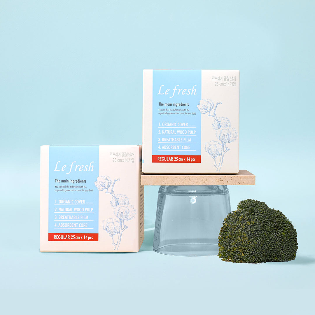 Lefresh Organic Cotton Cover Pads with Wings| Regular, 28 Count | Regular Absorbency - Unscented - Vegan - Chlorine Free - Ultra Thin Pads for Women