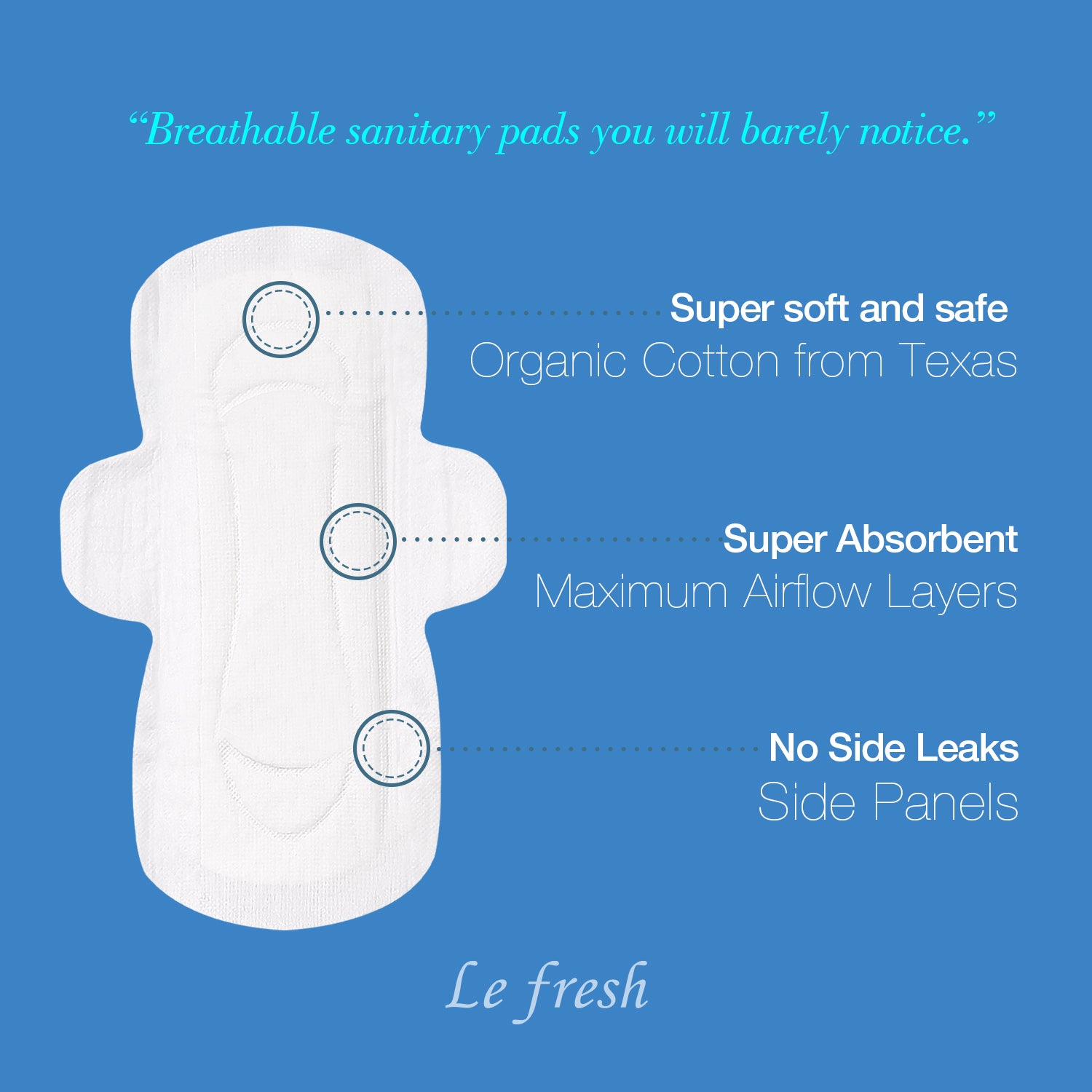 Lefresh Organic Cotton Cover Pads with Wings| Regular, 28 Count | Regular Absorbency - Unscented - Vegan - Chlorine Free - Ultra Thin Pads for Women