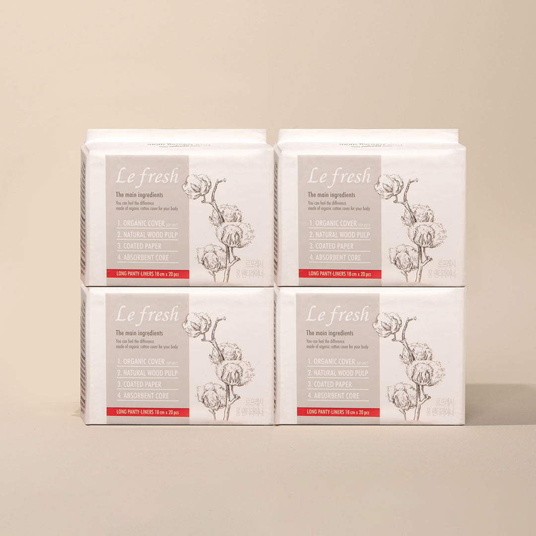 Lefresh Organic Cotton Cover Panty Liners | Long, 80 Count | Unscented - Vegan - Chlorine Free - Daily Feminine Pads - Light Absorbency