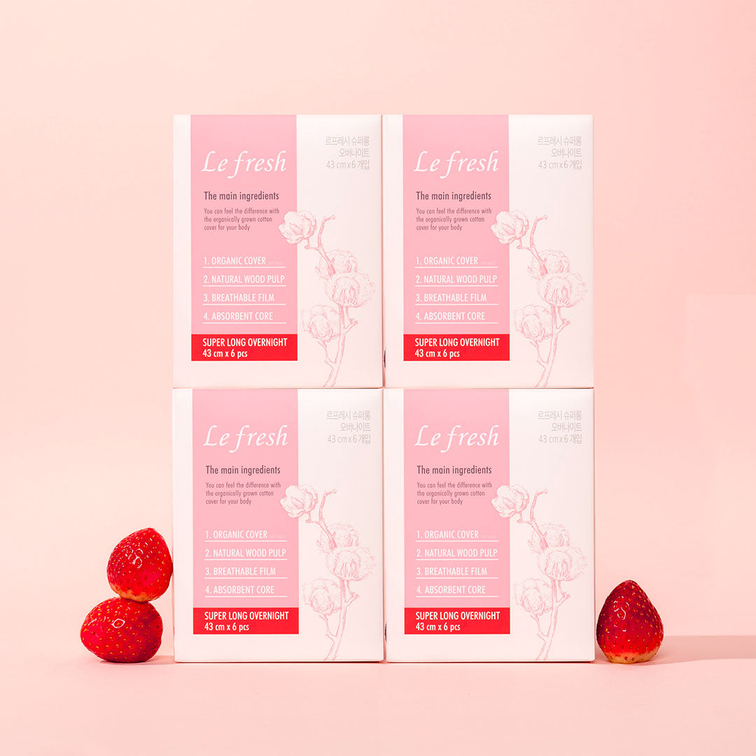 Lefresh Organic Cover Maxi Pads with Wings | Super Long Overnight, 24 Count | Heavy Absorbency - Unscented - Vegan - Chlorine Free - Ultra Thin Pads for Women