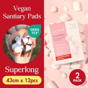 Lefresh Organic Cover Maxi Pads with Wings | Super Long Overnight, 12 Count | Heavy Absorbency - Unscented - Vegan - Chlorine Free - Ultra Thin Pads for Women