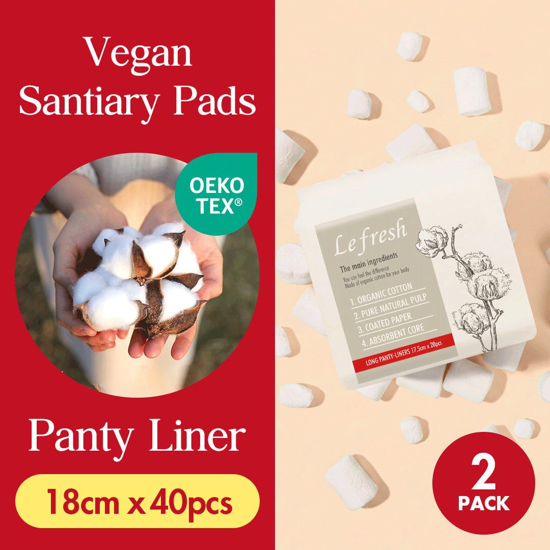 Lefresh Organic Cotton Cover Panty Liners | Long,40 Count | Unscented - Vegan - Chlorine Free - Daily Feminine Pads - Light Absorbency